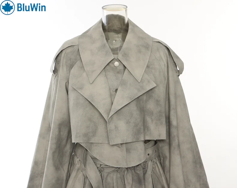BluWin Camo Ink-Dye Trenchcoat und Rock-Set – Zweiteiliges Outfit mit Tintenwaschdruck für Damen