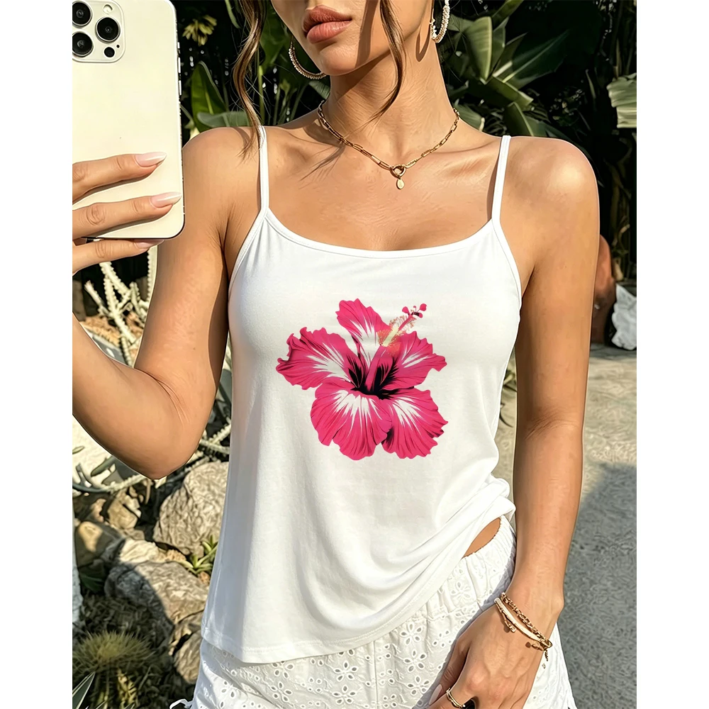 Flower Lover Cami Women Pretty Hibiscus Graphic Tank Top Sleeveless Vest Summer Trendy Fashion Vibrant Daily Wear Gift Girl