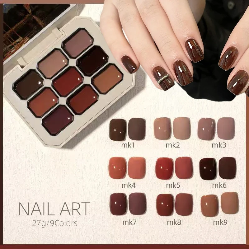 

9 Colors Solid Nail Polish Palette Peelable UV/LED Polish Lacquer Salon Gel Nail Art Varnish Thanksgiving Gifts