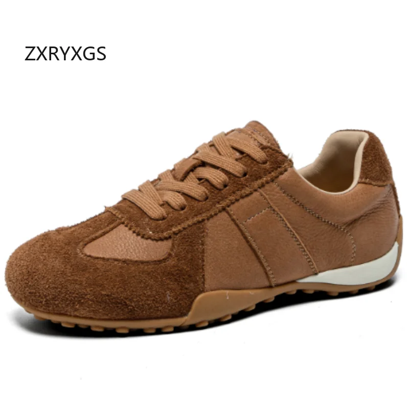 ZXRYXGS Premium Cowhide Spell Colors Splicing Full Genuine Leather Sneakers Fashion Casual Shoes Comfortable Women Sneaker 2026
