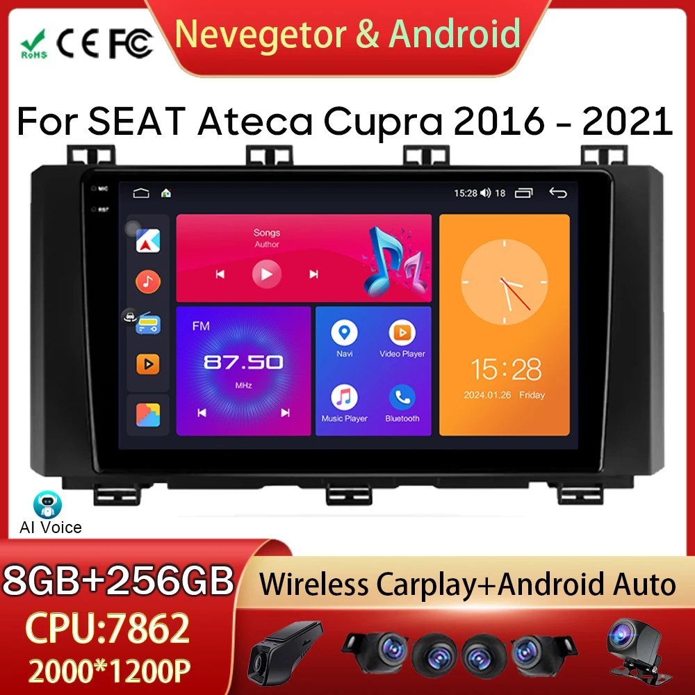 For SEAT Ateca Cupra 2016 - 2021 Car Radio Head Unit Multimedia Video Player Android Auto GPS Navigation 5G WIFI  BT No 2din DVD