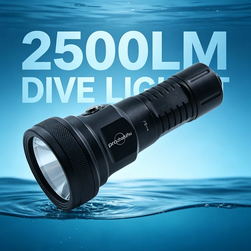 PROZHAOZHU DL-B40 Durable Long Runtime 2500LM Diving Flashlight IP68 100M Waterproof 4 Lighting Modes Rechargeable Scuba Underwa
