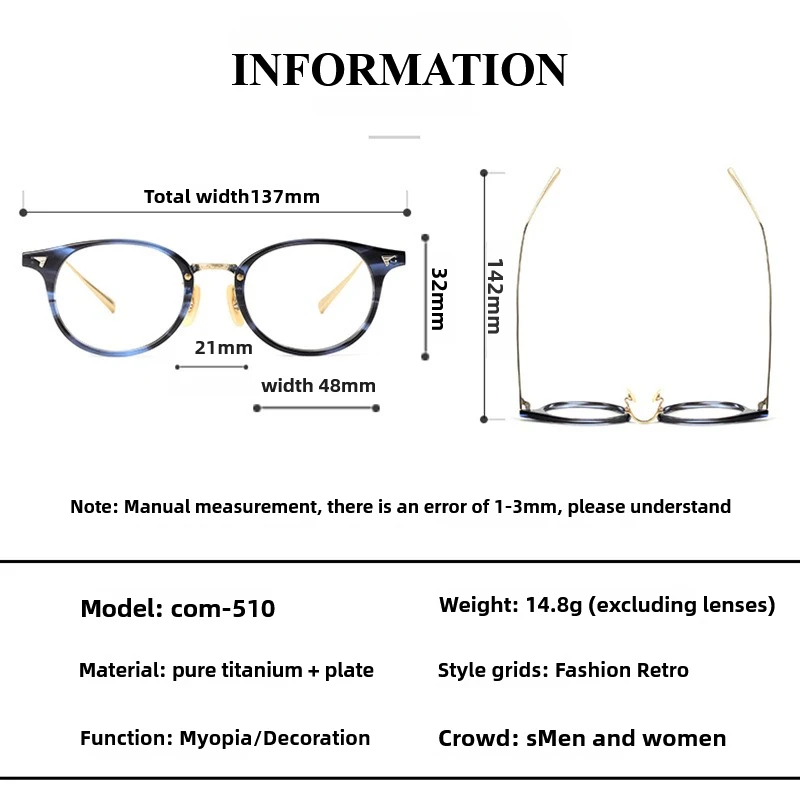 Japanese Retro Titanium Acetate Glasses Frame Classic Oval Stripes Small Face Men Women Ultra-light Vintage Eyeglasses Oculos