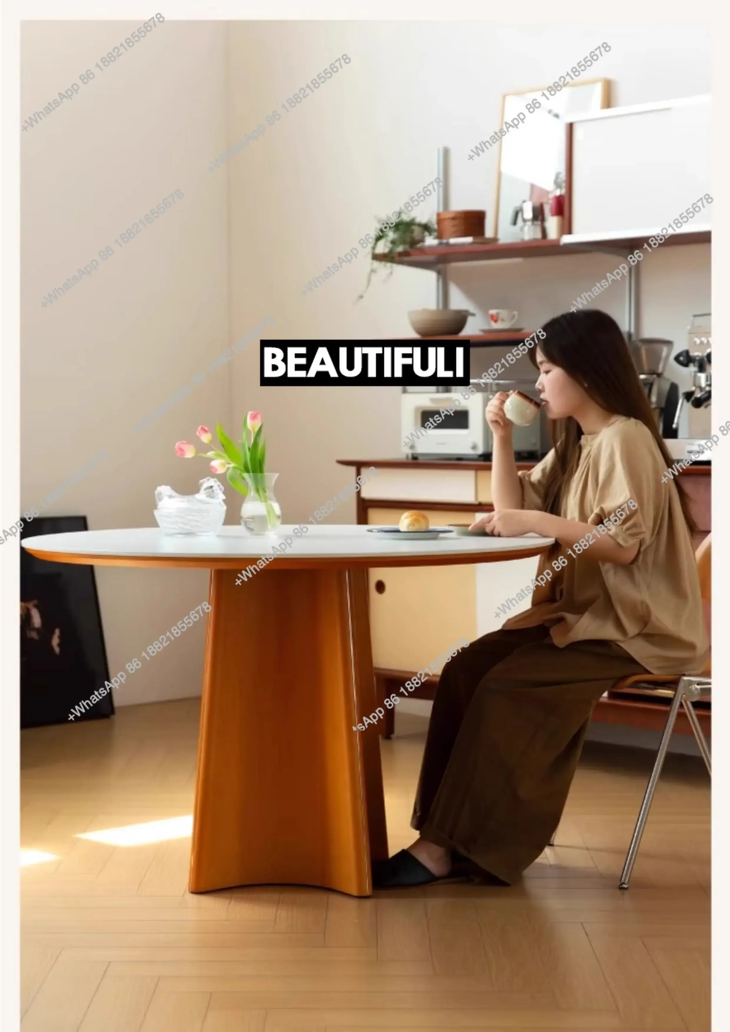 

TTT Discount Retro round table rock slab medium ancient style dining table simple modern household small apartment round dining