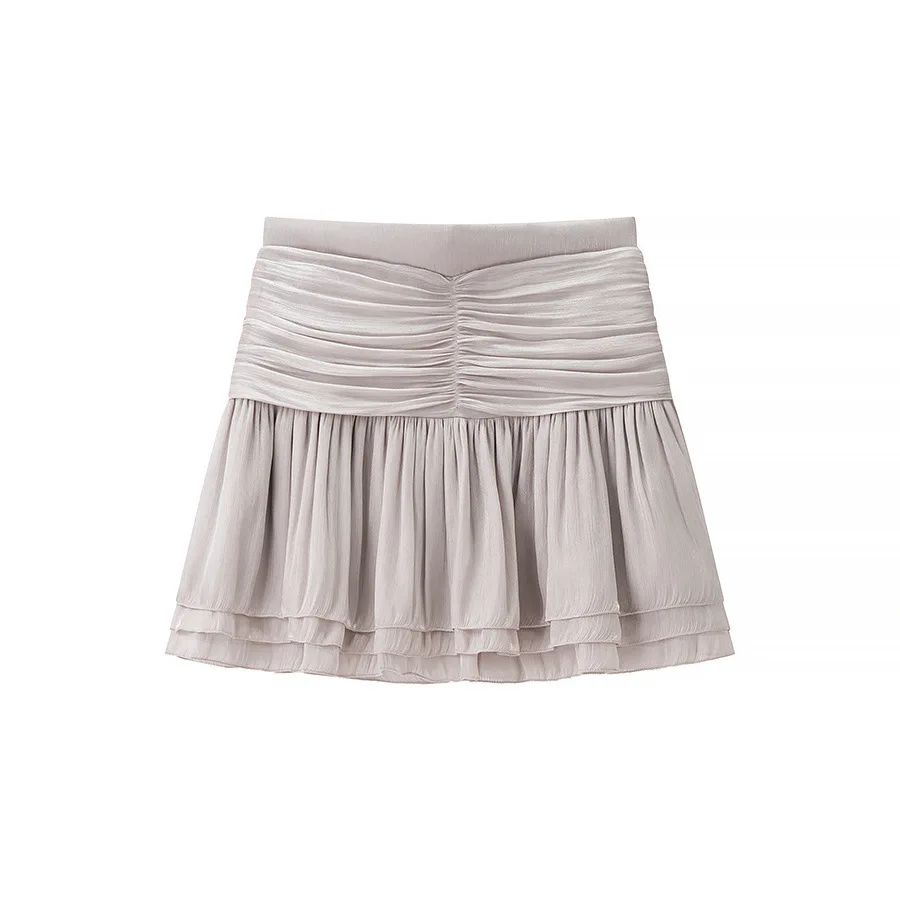 Women Pleated Tie Shirt Mini Skirt Set Half Turtleneck Long Sleeve Solid Elegant Shirt High Waist Zip Skirt Summer New Suit