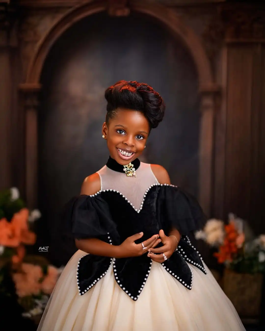 Africa South Style Puffy Ruffled Tulle Dresses For Girls Black White A-line Patchwork Dress Kids Birthday Party Children Dress