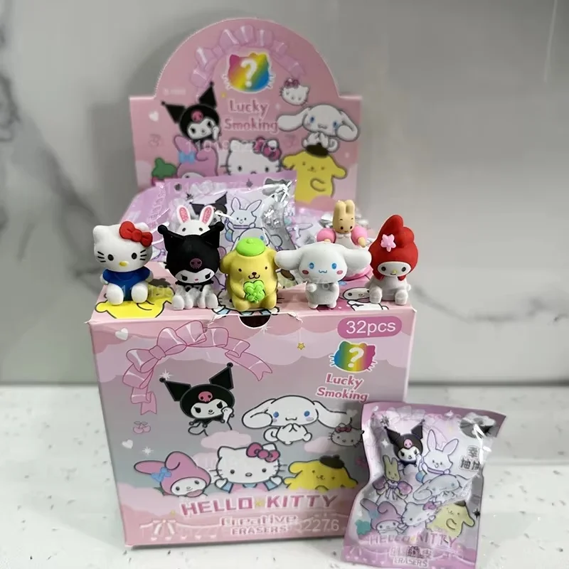 32 sztuk/pudło Sanrio ołówek z gumką Hello Kitty moja melodia Kuromi Cinnamoroll szkolne artykuły papiernicze gumka dla dzieci artykuły szkolne hurtownia