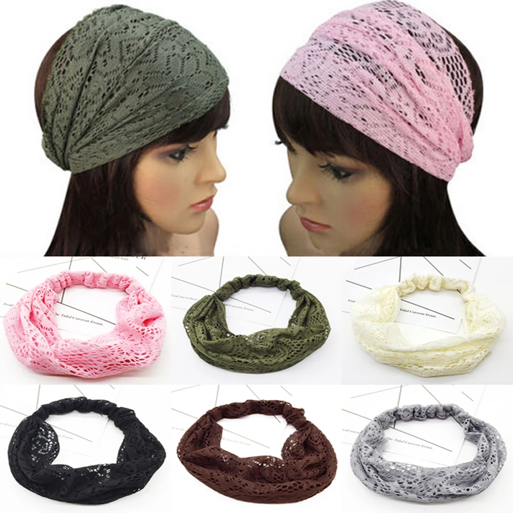 

Vintage Women Headwrap Lace Headscarf Soft Lightweight Elastic Sweat-Absorbent Breathable Wrinkle- Dancing Sport Use