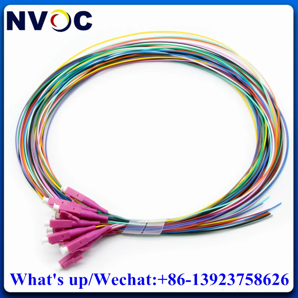 5Set 12Colorful 50/125,OM3,LSZH,0.9mm,1M/1.5M,12Colored Simplex LC/SCUPC Pink/Purple Boot Multi Mode Fiber Optical Pigtail Cable