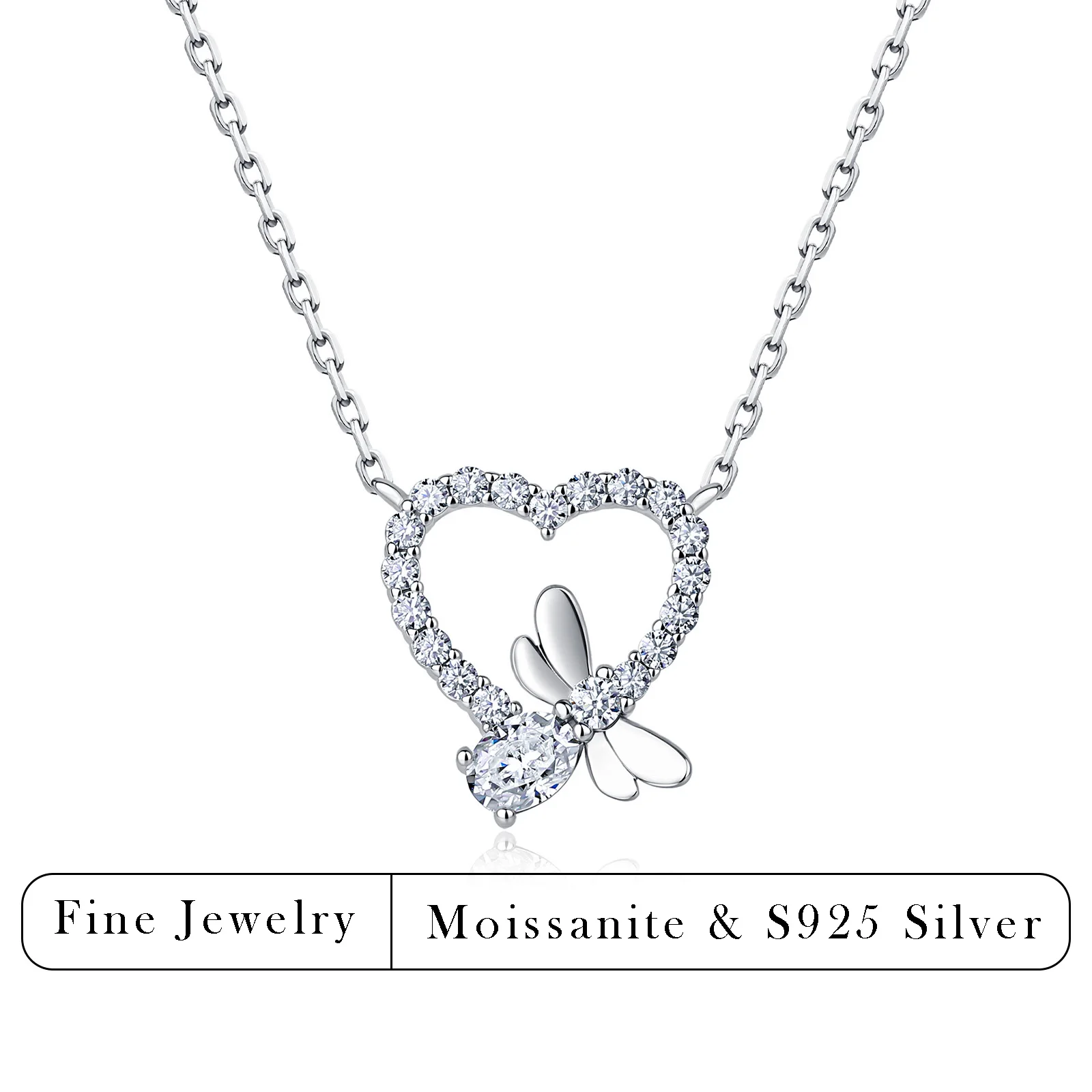 0.74CTW GRA Certified Moissanite Heart Bee Pendant Necklace 925 Sterling Silver Sparkling Necklace Luxury Fine Jewelry for Women