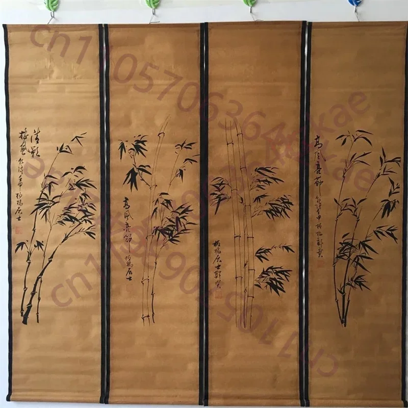 China Old Scroll Painting, Four Screen Paintings, Middle Hall Hanging Painting,Four sided mural of bamboo