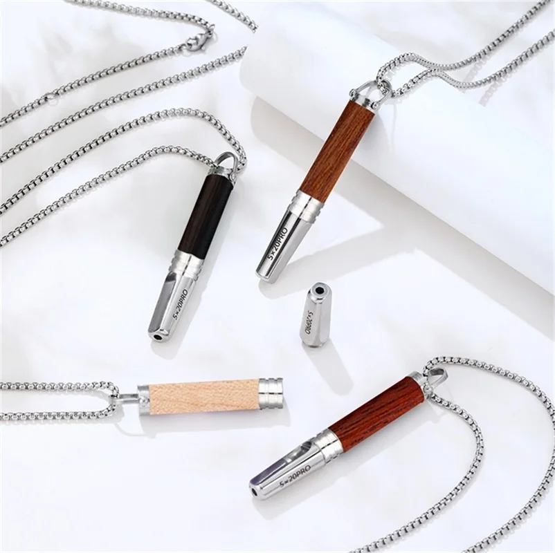 

Wooden Breathing Necklace for Breathing Stress Relief Smoking Support Tool with Resistance Cores Dual Breathing Anxiety Necklace