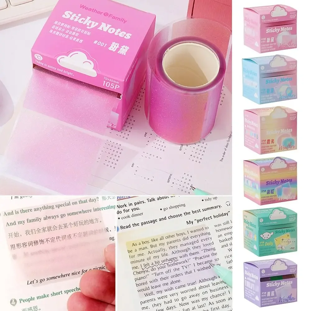 

105Sheets/roll Pull-out Sticky Notes Transparent Multifunctional Student Stationery Sticky Notes Portable Color Planner Sticker