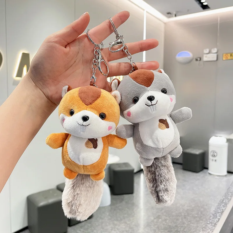 Kawaii Mini Squirrel Stuffed Animals Pendant Decorations Keychain Key Ring Backpack Squirrel Christmas Bitrhday Gift for Kids