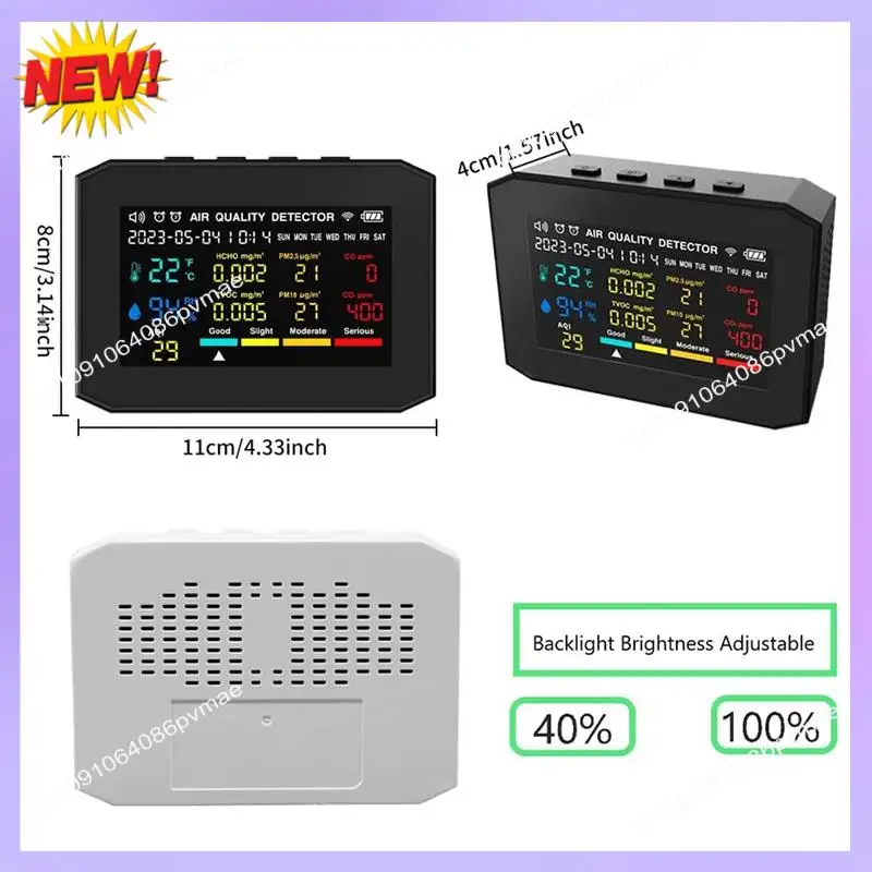 Monitor de calidad del aire T24C para interiores, con visualización de fecha y hora y despertador, monitor de CO2 negro