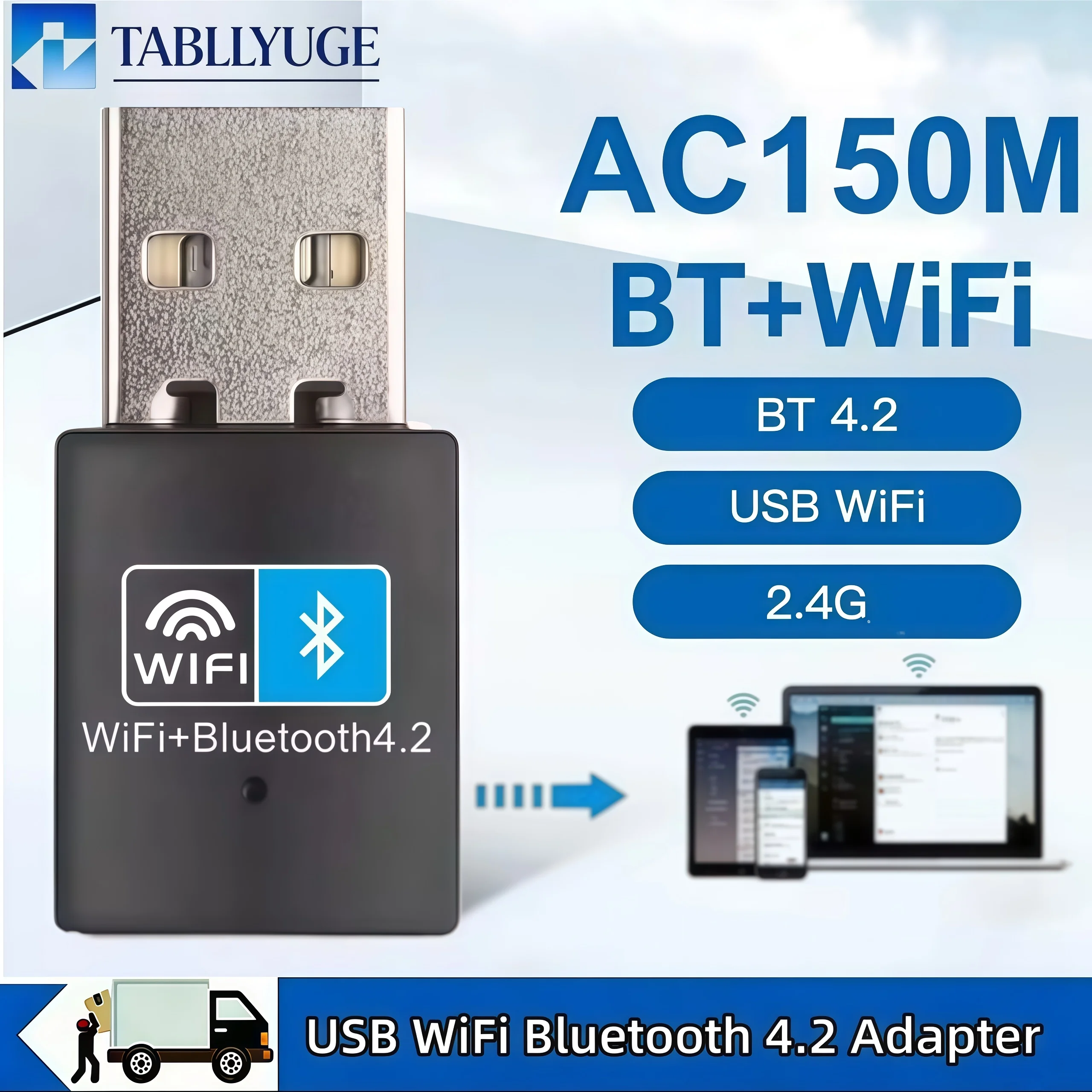 150Mbps USB WiFi Bluetooth 4.2 Adapter 2-in-1 Wireless Network Card + Bluetooth Dongle 2.4GHz WLAN Receiver Driver Free