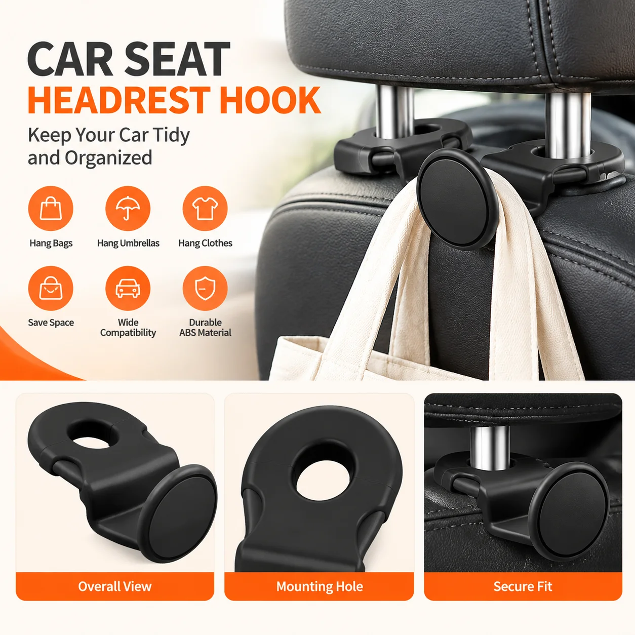 YONGRUN 1PC Car Seat Headrest Hook Auto Accessories Universal Headrest Hanger Holder  Organizer Hook Space Saving Storage Tool