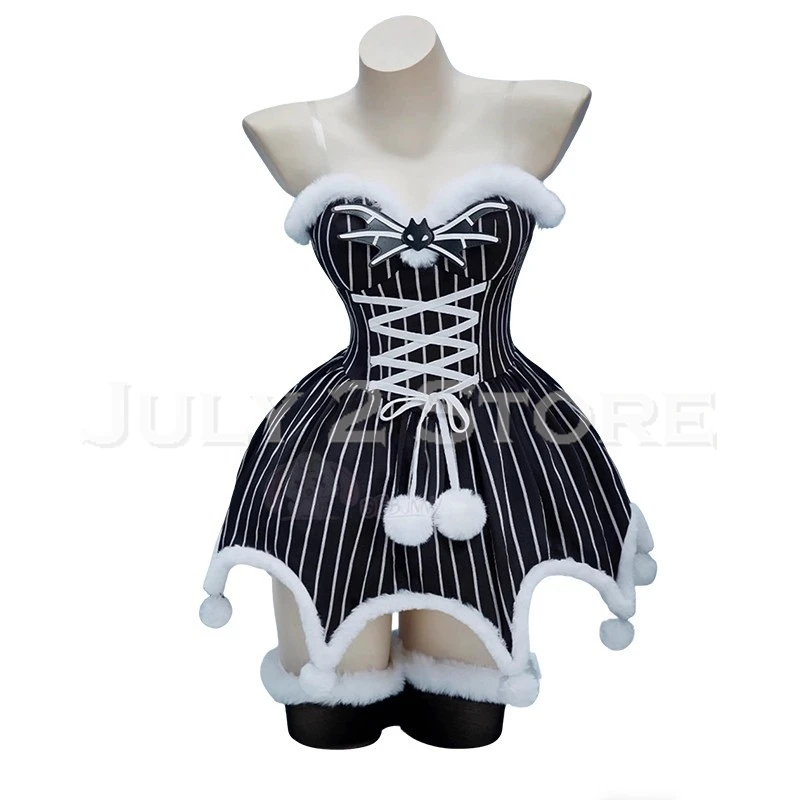 

Navidad Рождество disfraz Eve косплей призрак страшный ужас женские перчатки с черепом для взрослых черно-белая полосатая юбка сексуальный стиль Хэллоуин