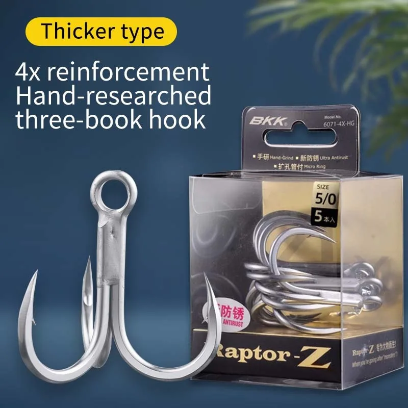 5Packs BKK Raptor-Z 6071-4X-HG Treble Fishing Hooks 4# 2# 1# 1/0# 2/0# 3/0# 4/0# 5/0# Sea Fishing Big games Anti-Rust Coating