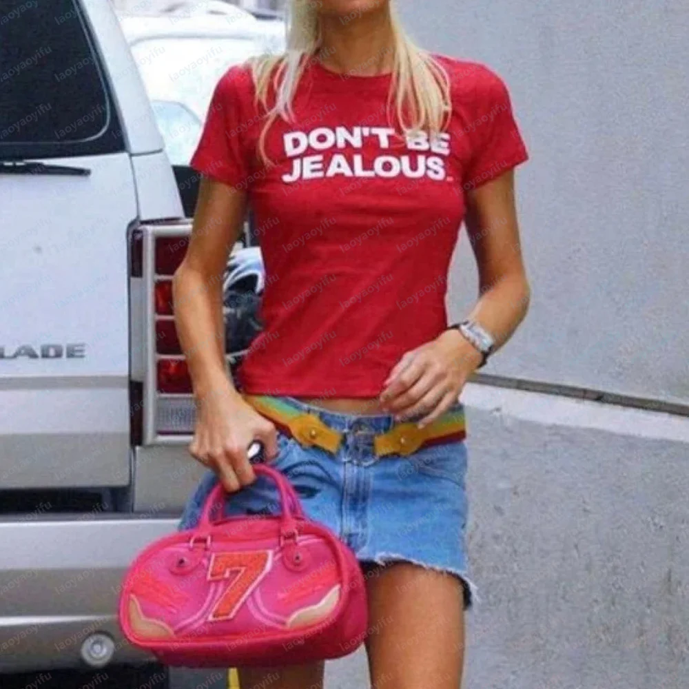 Sugarbaby Don't Be Jealous Letter Print Funny Graphic T-shirt Women T Shirt Ladies Slogan Tee Clothes Baby Tees EMO Short Tops
