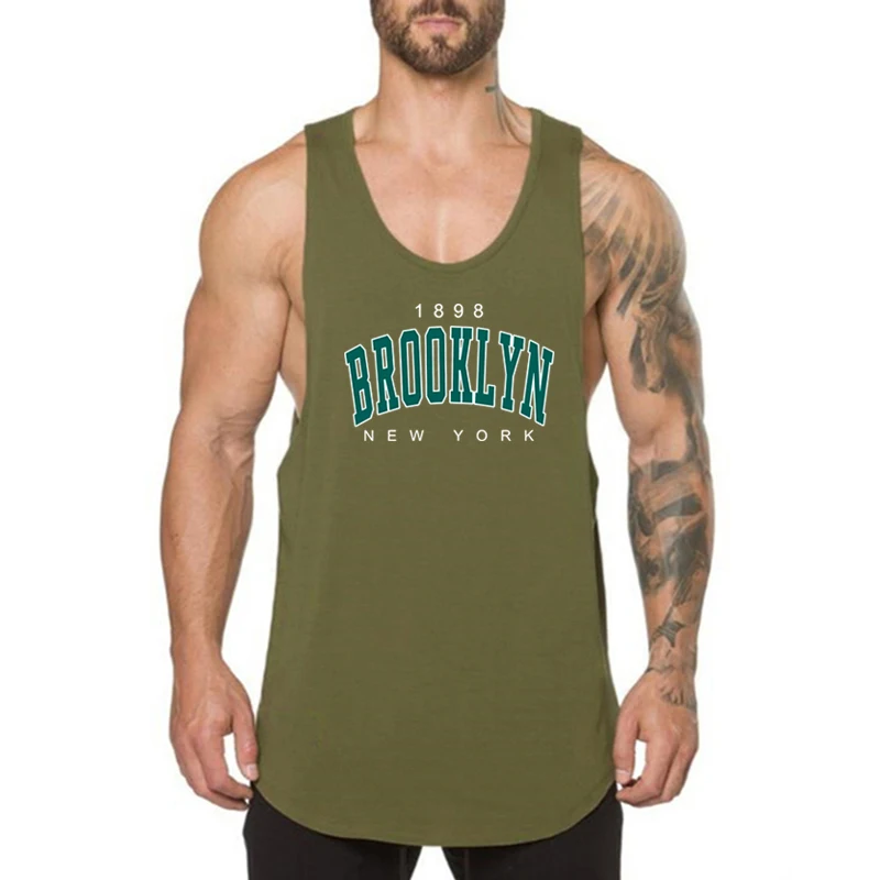 1898 Brooklyn New York Print Running Tank Tops Gym Bodybuilding Fitness Workout Muscle Vests Męskie bawełniane oddychające koszulki sportowe