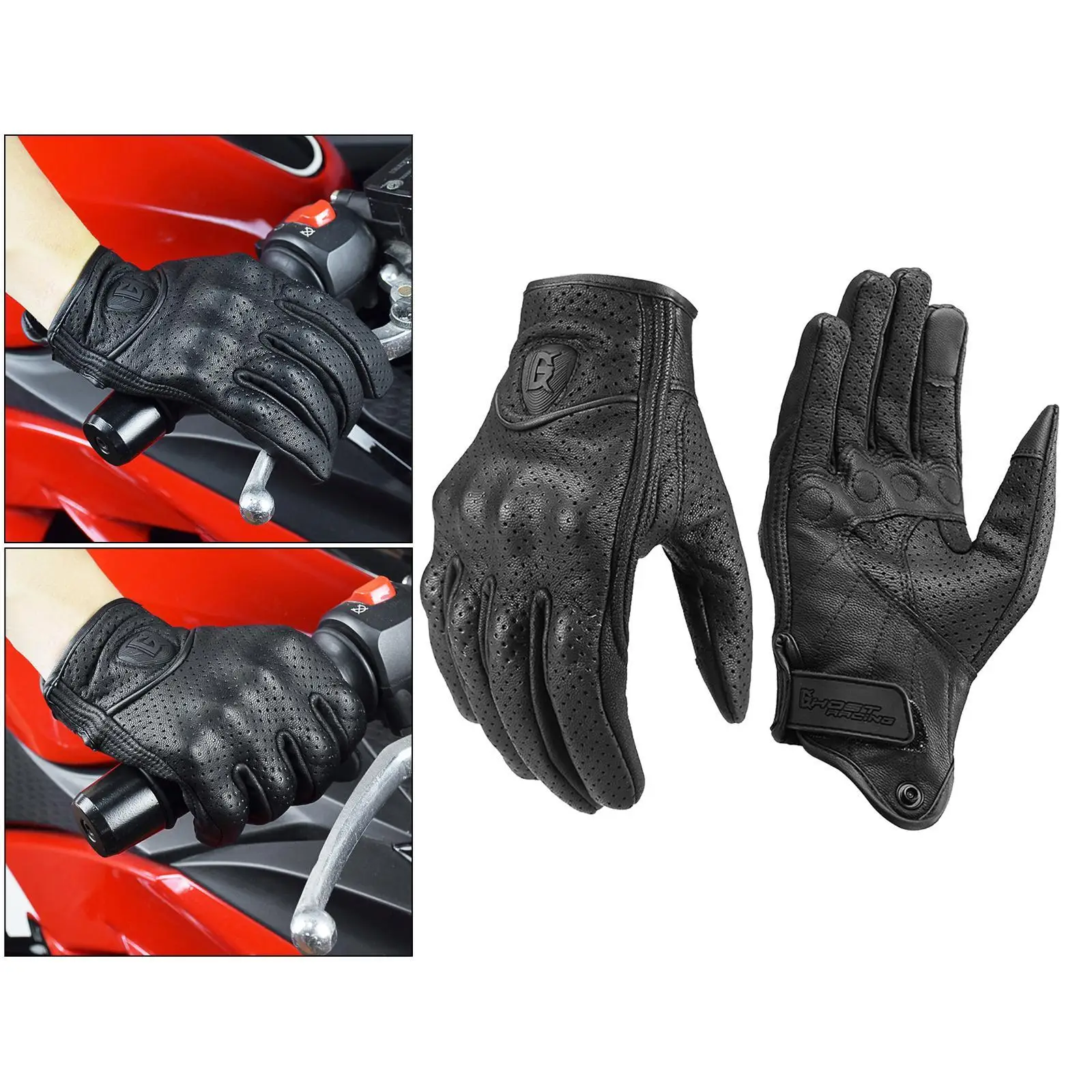 

Leather Motorbike Gloves Summer Full Finger Touchscreen for Men Women L