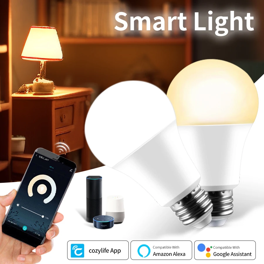 หลอดไฟ LED อัจฉริยะ Wi-Fi 12W/15W/20W โคมไฟ E27 LED 110V 220V สำหรับห้องครัวห้องนอนการควบคุมแอป cozylife ทำงานร่วมกับ Alexa Google Home