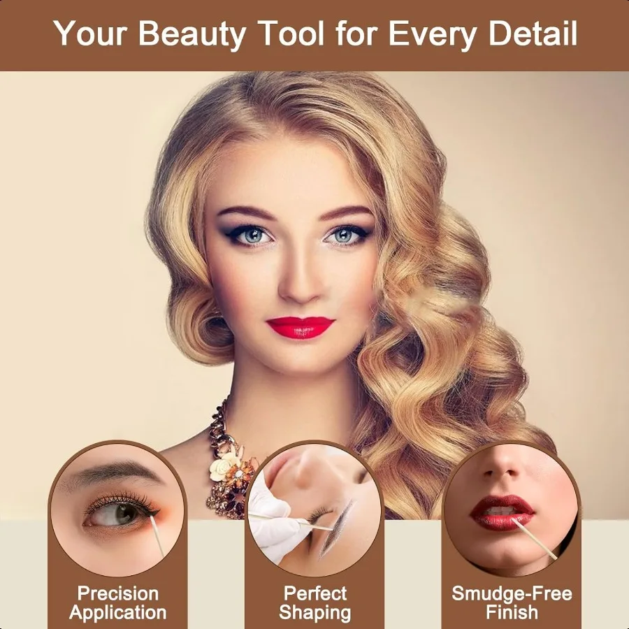 สำลีไมโครเบลดดิ้ง 200 ชิ้น สำลีปลายแหลมพร้อมด้ามไม้ไผ่ สำหรับแต่งหน้า ทาเล็บ แต่งรอยสัก งานฝีมือ และงานแต่งแต้มแต้ม