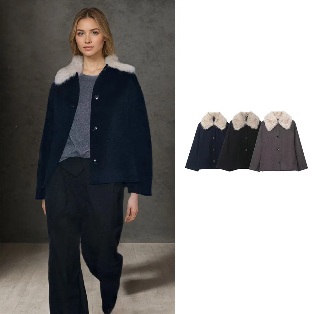 

Winter new women's fashion faux fur effect collar jacket jacket