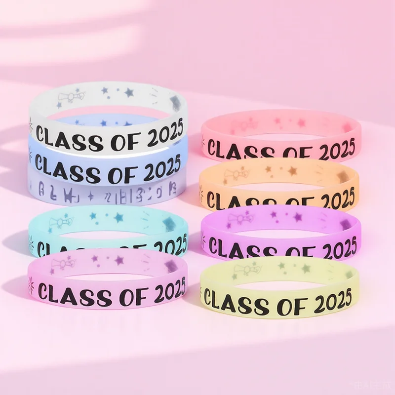 

8pcs Graduation Commemoration Wristbands Class of 2025 Silicone Student Bracelets Milestone Party Supplies Comfortable