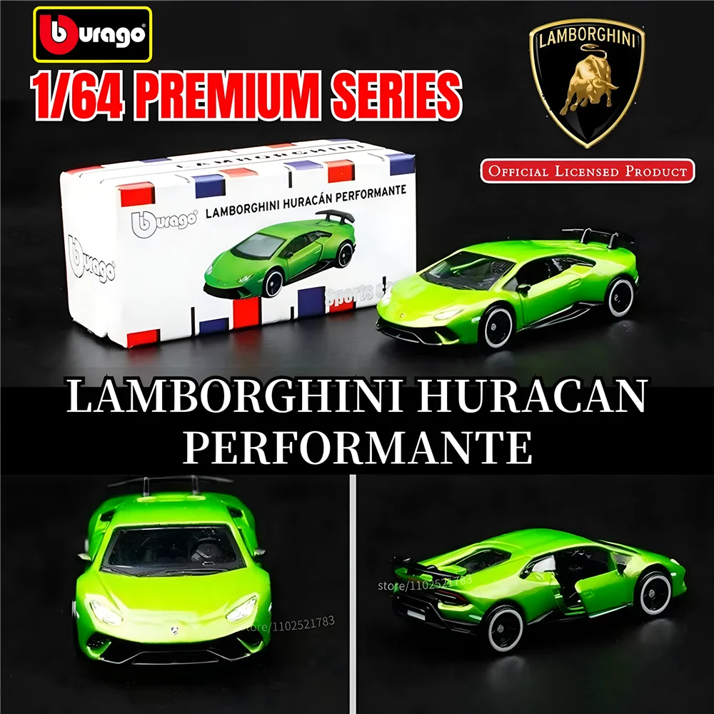 Bburago 1:64 Lamborghini Huracan Performante Replica Car Model, Scale Mercedes Porsche Bugatti Diecast Miniature Art Kid Boy Toy 