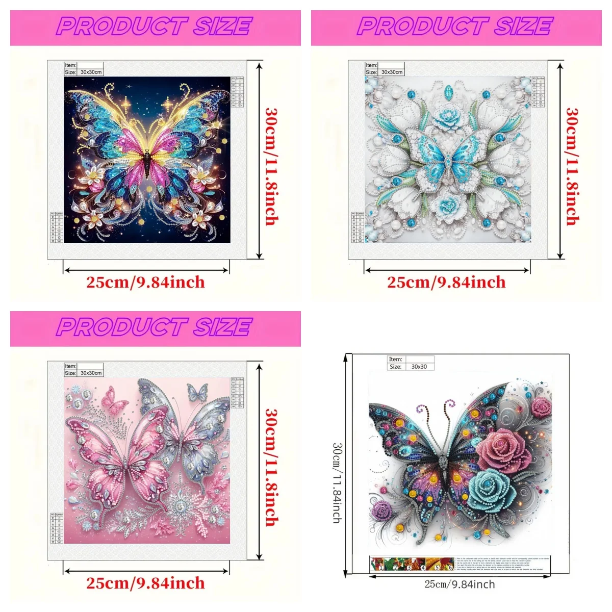 1 30*30cm / 11.8 * 11.8in frameless DIY 5D irregular shaped Diamond Art painting set self-designed insect butterfly pattern for