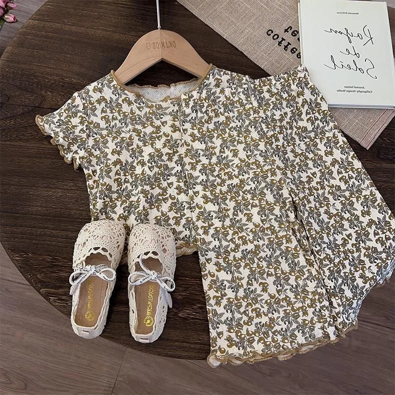 Girls' Summer Home Suit Suit Baby's Korean Version Floral Fashion and Comfortable Sleepwear Clothes Kids Two Piece Set