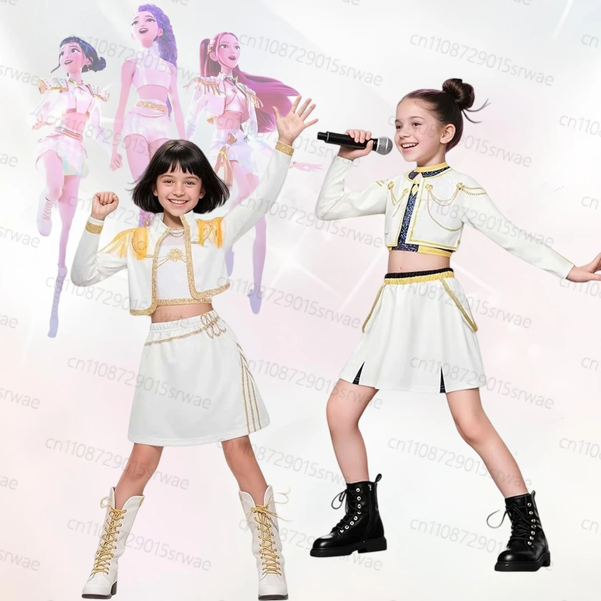 

Mira Zoey Children's Cosplay KPOP Demon Hunters Girl Idol Group Costumes Party Dress Anime White Uniform Stage Outfits