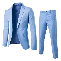 Suits Men Two Piece Sets Pant Set Blazer Turn Down Collar Full Sleeve Slim Fit Tight Waist Coat Long Pants Wedding Fabric Upgade