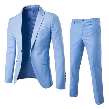 Anzüge Männer Zwei Stück Sets Hose Set Blazer Drehen Unten Kragen Volle Hülse Slim Fit Enge Taille Mantel Lange Hosen Solide Hochzeit