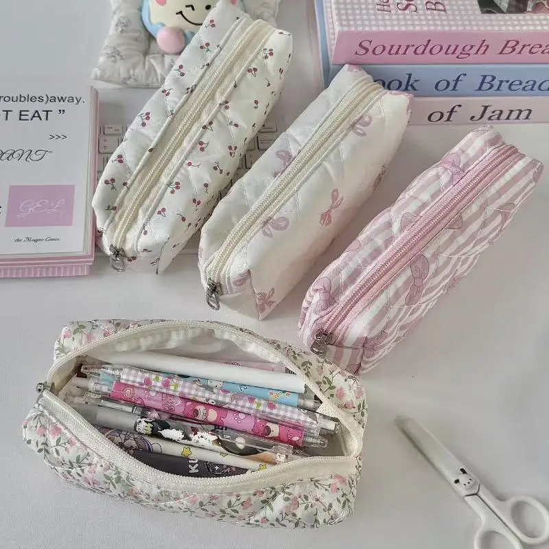 لطيف فراشة عقدة أزهار الكرز مقلمة سعة كبيرة القرطاسية حقيبة التخزين متعددة الوظائف حقيبة مستحضرات تجميل صندوق أدوات مكتب #4