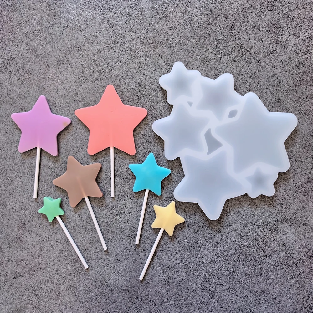 1 unidad de moldes pequeños y con forma de estrella de cinco puntas, utilizados para piruletas, postres, moldes antiadherentes para hornear DIY