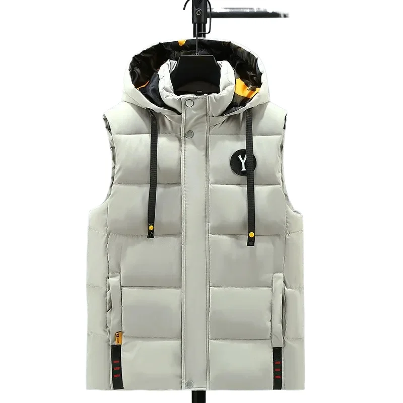 

Vest for Men Cotton Warm Sleeveless Coat Hat Detachable Padded Winter Waistcoat Work Wear Male High Quality Clothes 5XL