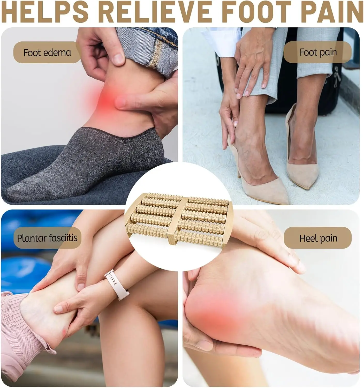 

Wooden Foot Massager Roller: Grooved Design for Plantar Fasciitis, Improved Circulation, Pain Relief, and Muscle Tension Reducti