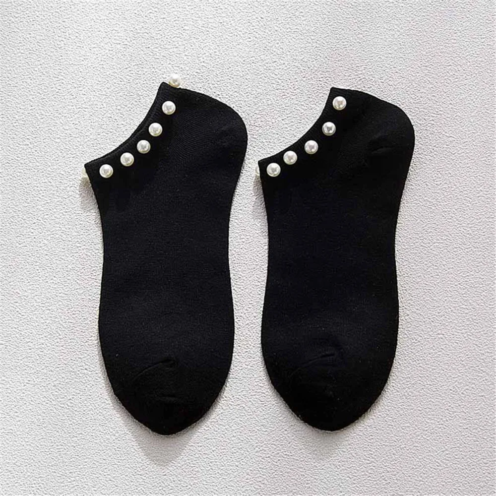 1pair Women socks Cotton Lovely Candy Color Imitation Pearl Women's Socks.Casual Ladies Girl's Short female Socks Sox Hosiery