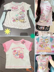Sweet Kawaii Cartoon Tshirts Polka Dot Print Women T-shirt Loose Casual Contrast Color Cute Graphic Tee Tops Japan Y2k Aesthetic