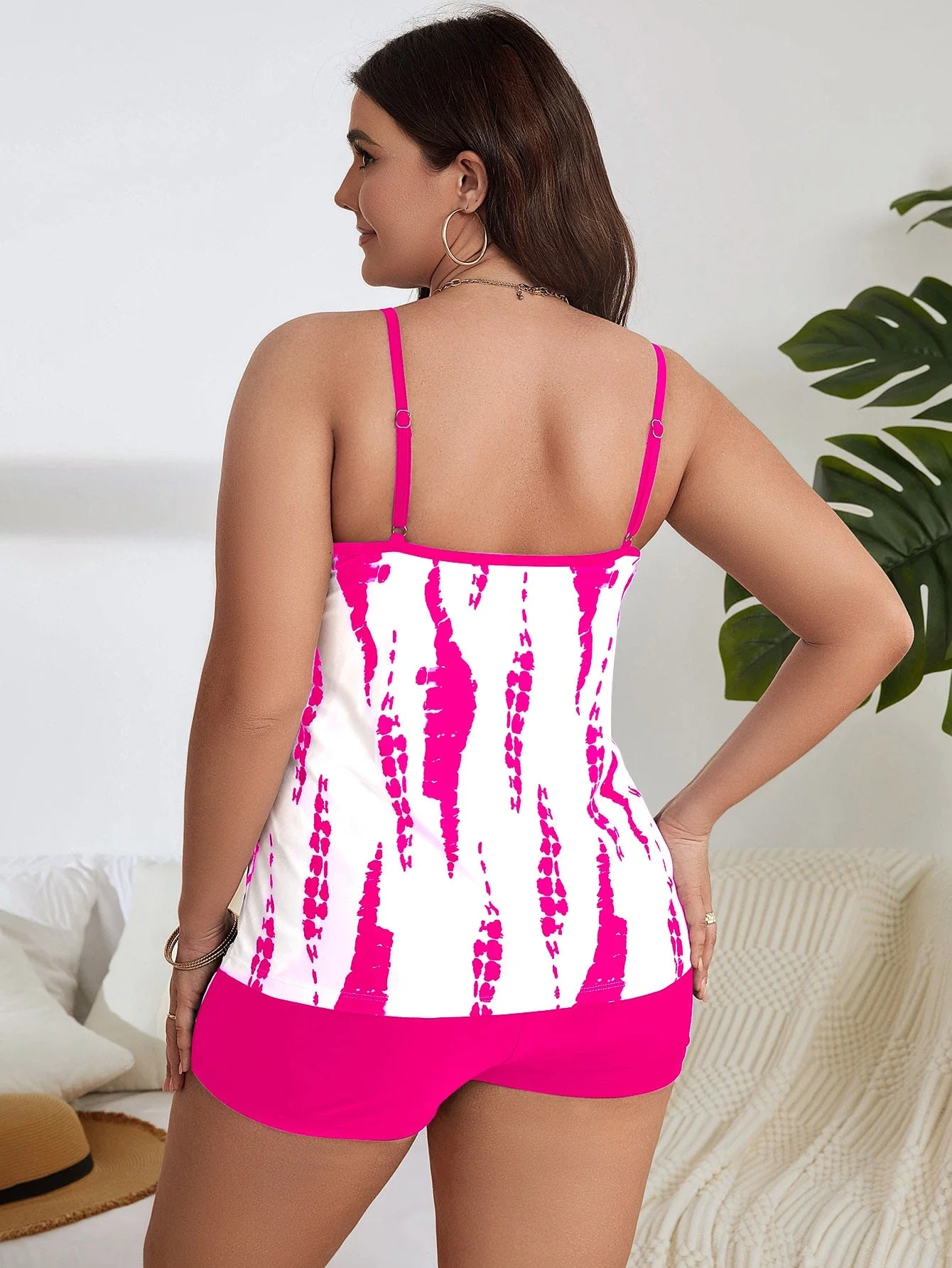 

Plus Size Tie Dye Tankini Set Swim Cami Top And Boyshorts 2 Piece Bathing Suit