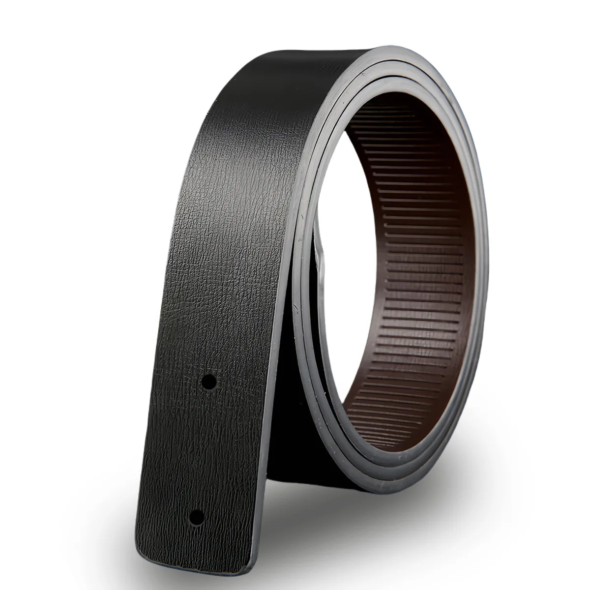 Herren-Doppelseitengürtel aus echtem Leder, modischer Gürtel ohne Schnalle, hochwertige Ausführung, schwarz/braun, 3,3 cm breit. – Detail 4