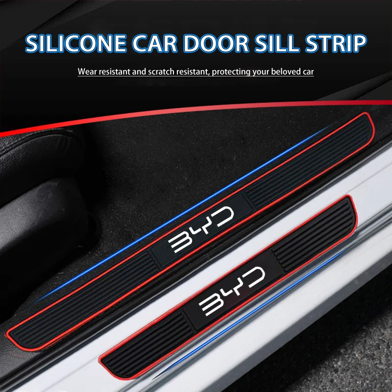 4pcs Rubber Car Door Sill Scuff Covers Door Panel Guard Protect Trim for BYD Seal U Atto3 Atto2 Dophn Seagull S6 S7 Tang X Dream