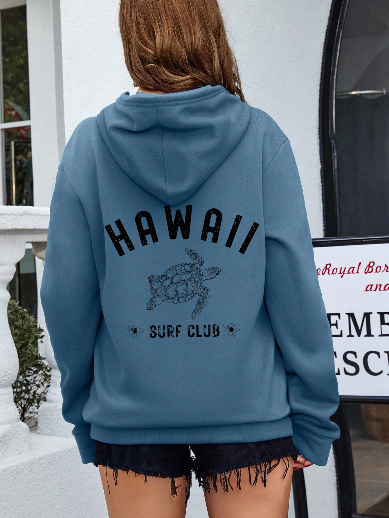 Hawall Surf Club Simple Letter Pattern Printing Womens Hoodie Long Sleeves Pocket Sweatshirts Warm Pullover Fashion Clothes