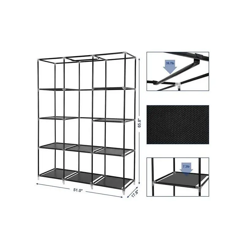 

67" Portable Closet Organizer with 10 Shelves - Quick Assembly Wardrobe Storage Solution in Black