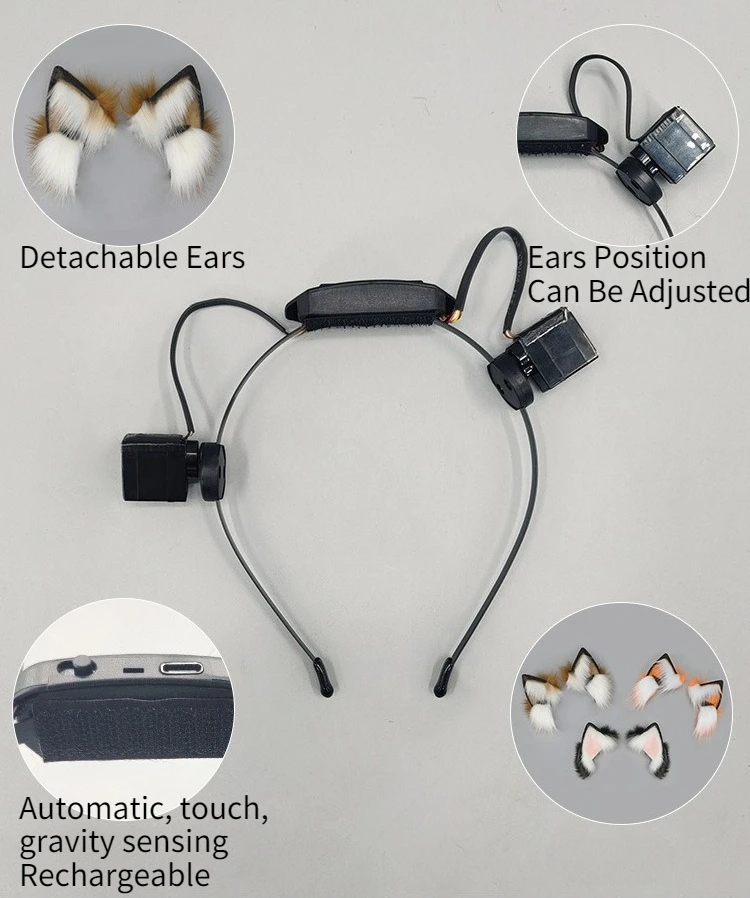 Rechargeable Plush Cat Ears Hair Accessory Cosplay Exhibition Movable Realistic Fox Ear Detachable Electric Headband Animal Ears image 2
