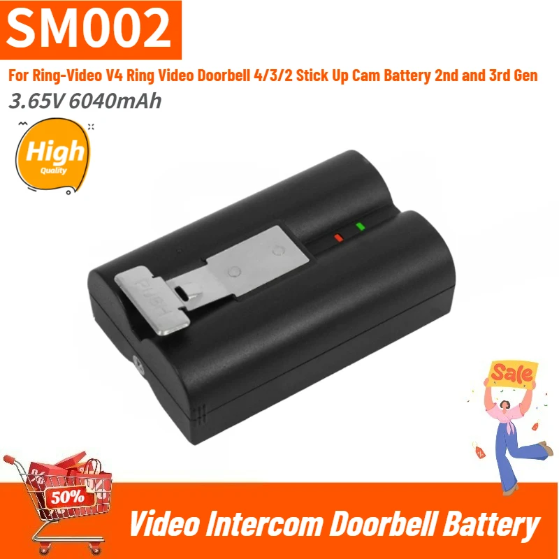 

Новая высококачественная батарея SM002 3.65V 6040mAh для видеодомофона Ring-Video V4 / Ring Video Doorbell 4/3/2