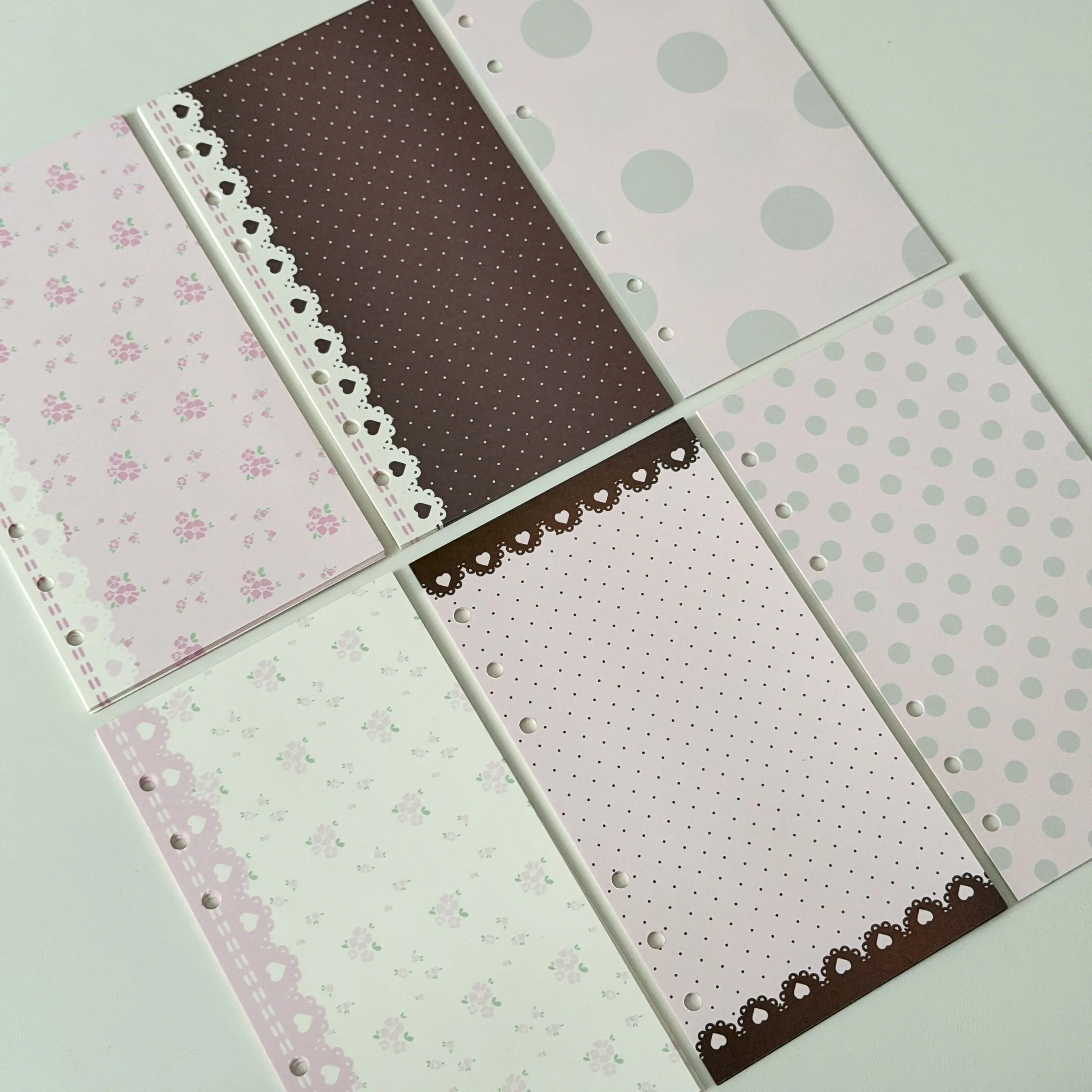 Aesthetic 6-Hole Binder Refill Paper 60 Sheets (6 Designs x 10 Each)  M5 Loose Leaf Planner Insert Pink Brown Journal Pages